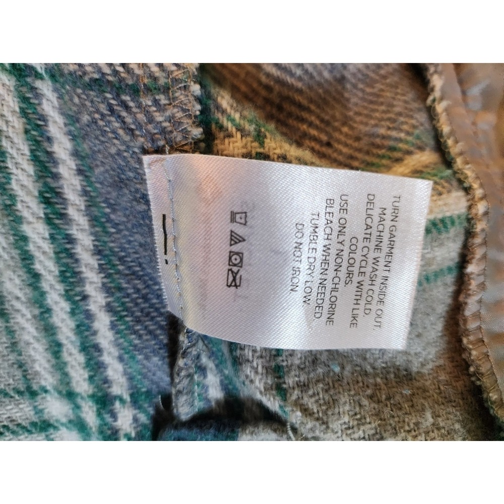 Womens L Blue Green Plaid Shacket Coastal Grandma Cabin Outdoor Flannel Fall - Picture 4 of 9